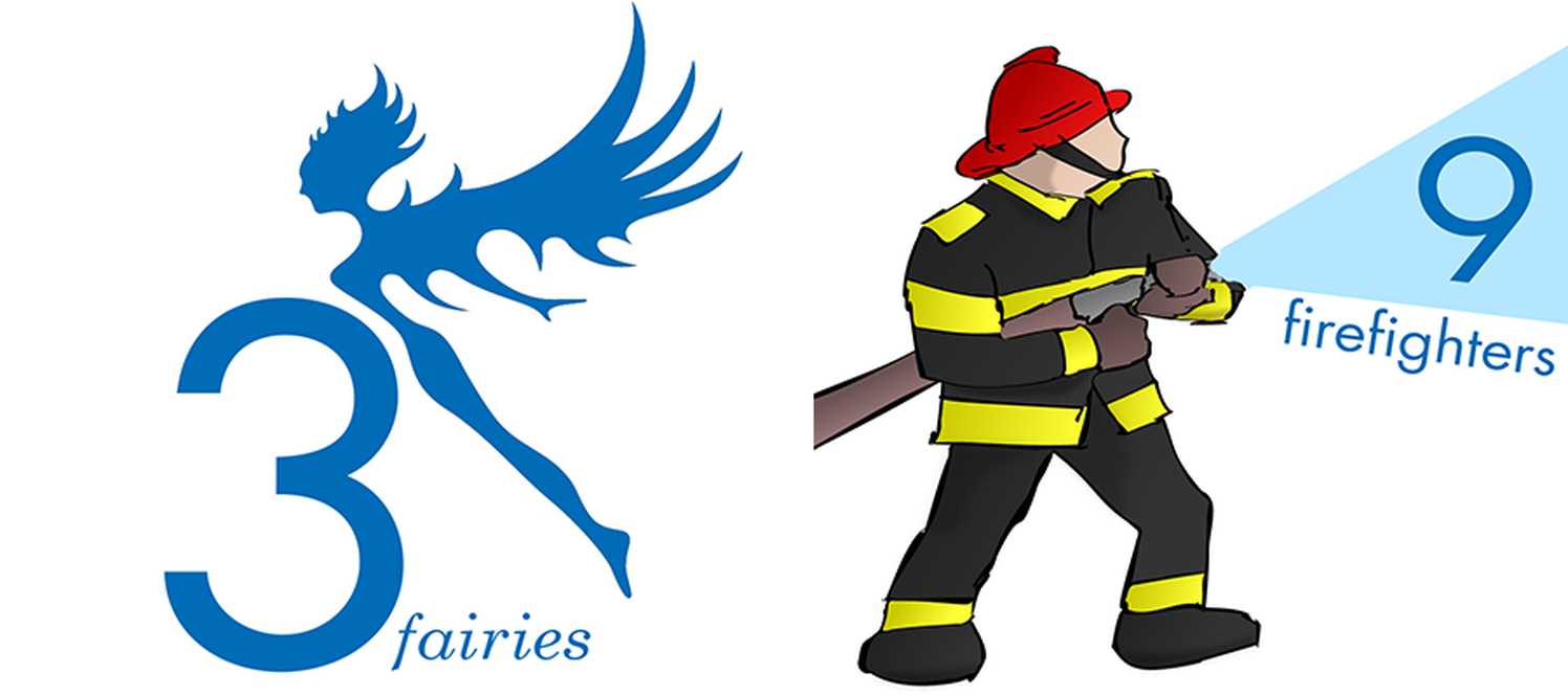 Cartoon of a fairy and a firefighter