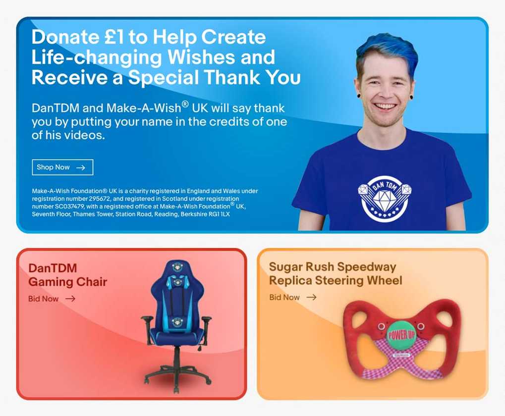 DanTDM items auctioned on eBay in aid of Make-A-Wish