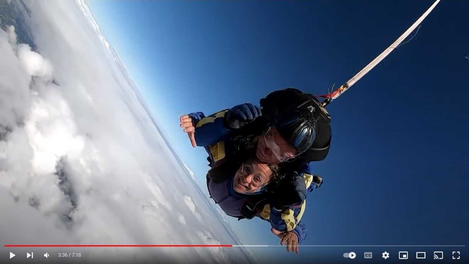 A video still taken by a  Make-A-Wish supporter who loves parachute jumping for a charity that grants wishes for children with critical illnesses