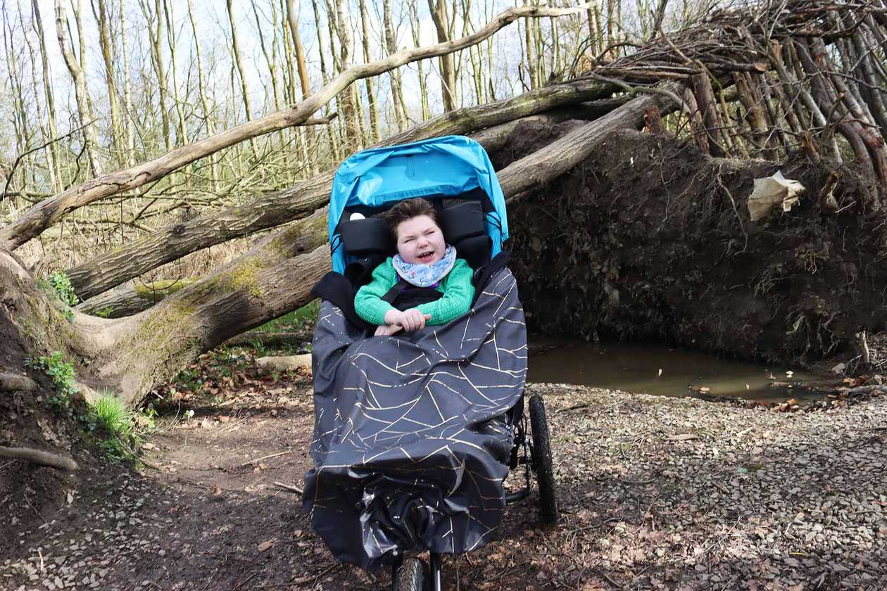 Zachariah exploring the local woods in his new buggy.
